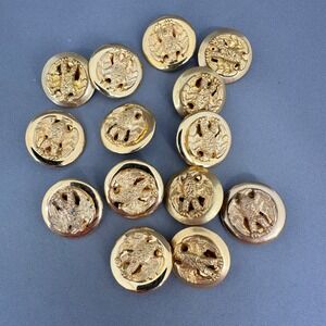 Vintage Gold Tone Eagle Military Blazer Shank Buttons Lot of 14 Medium